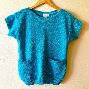 Vintage Mainsail knit sweater top bright‎ teal ramie cotton blend